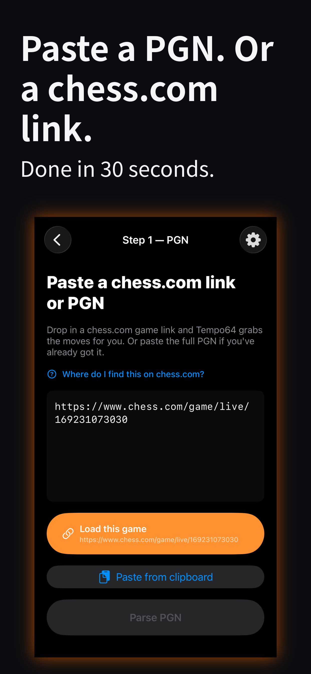 Paste a PGN. Or a chess.com link.