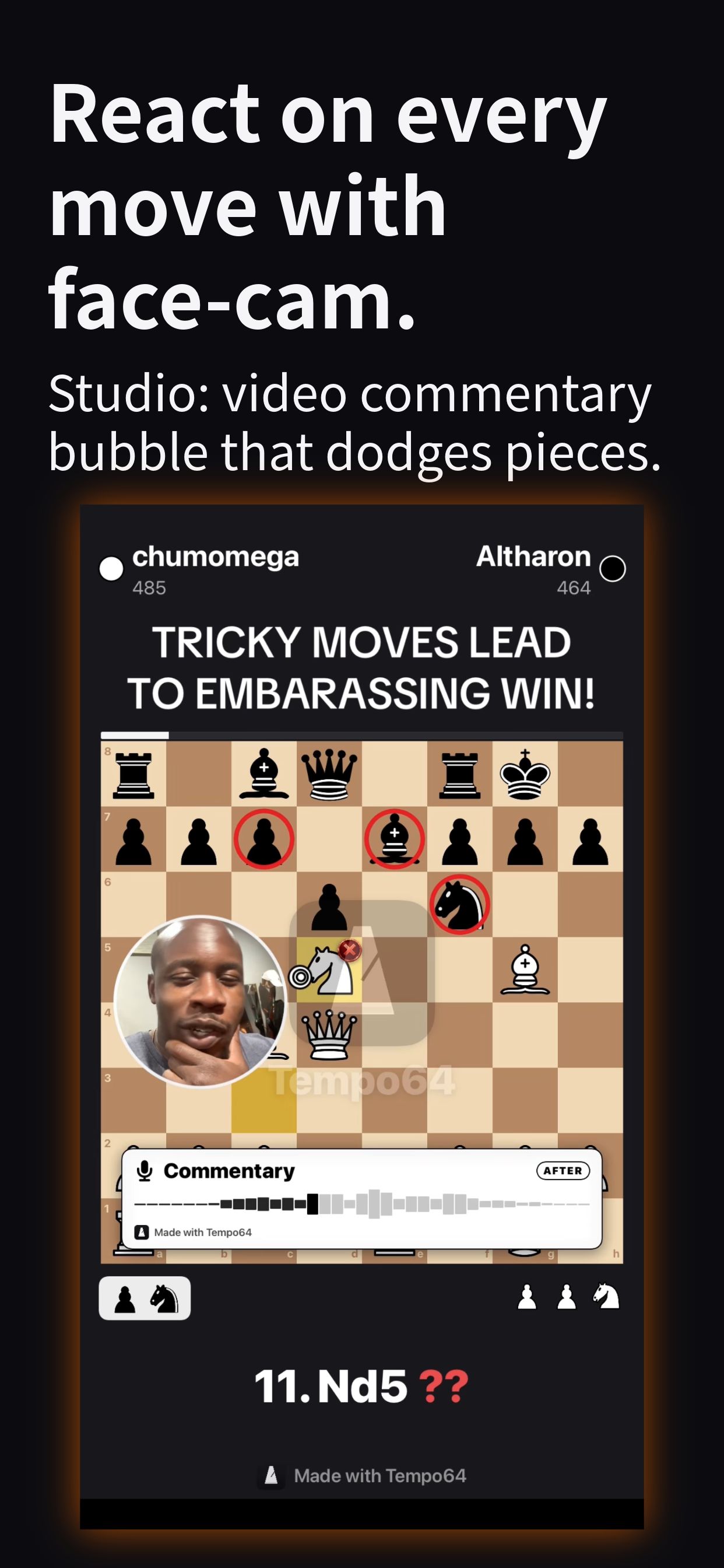 React on every move with face-cam.